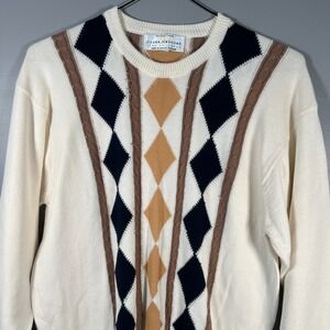 Clark and Gregory Sweater Mens XL Argyle Knit Grandpa Golf Multicolor Cabincore